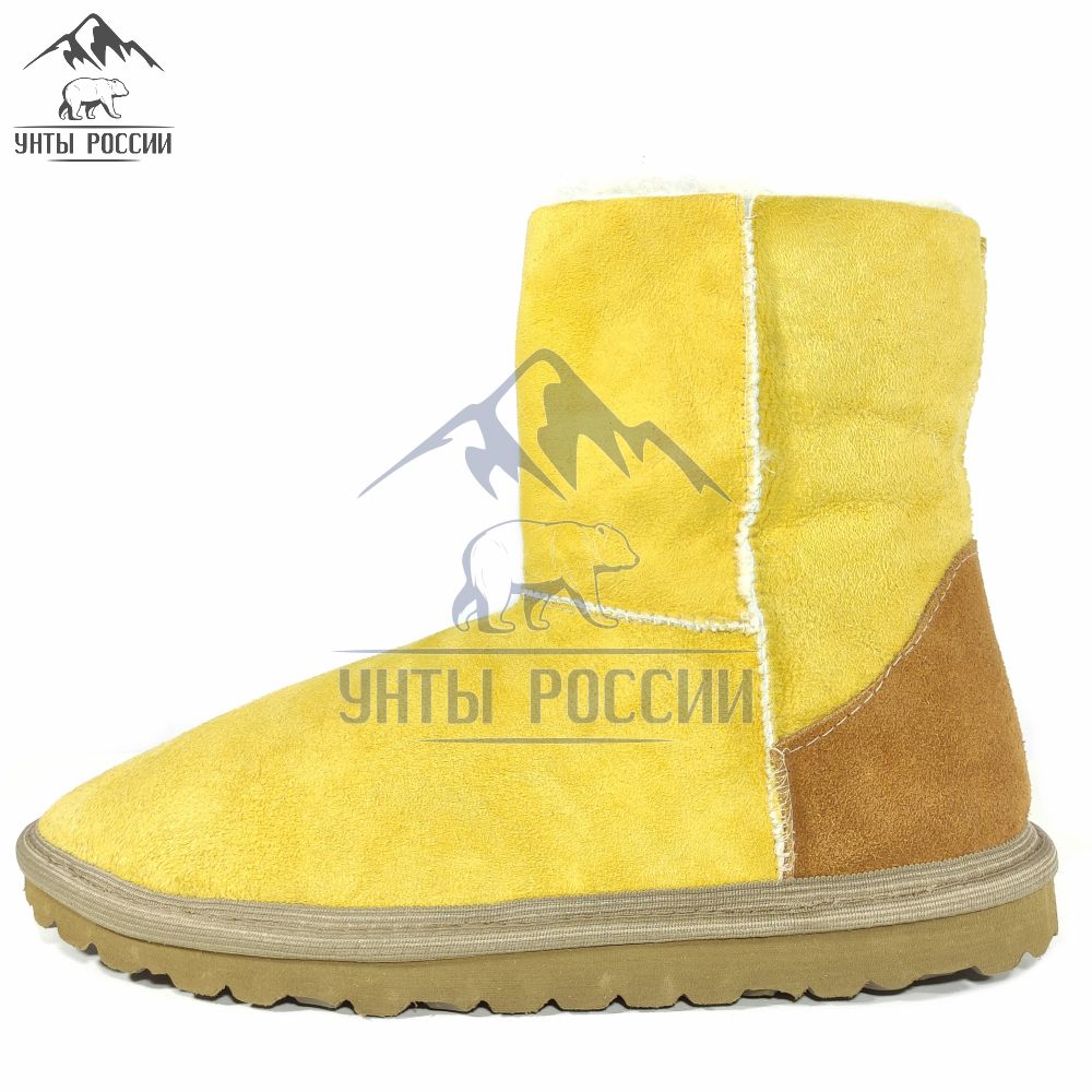 Угги из натуральной дублёной овчины желтые с коричневой пяткой